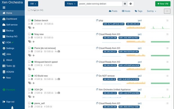 Xen Orchestra VM list